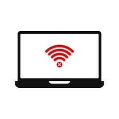 Laptop with wifi icon isolated. no wifi signal sign. Notebook screen template.  Vector illustration