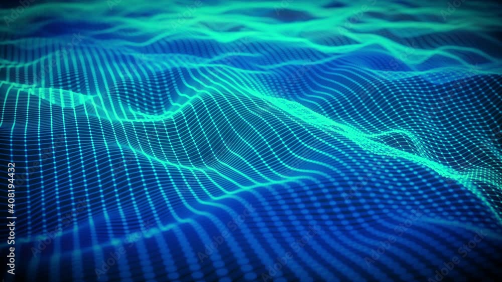 Poster abstract digital connection moving dots and lines background, data center, cloud computing, blockcha