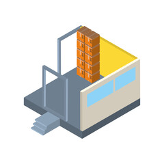 Fototapeta premium Delivery and logistics isometric boxes in garage room vector design