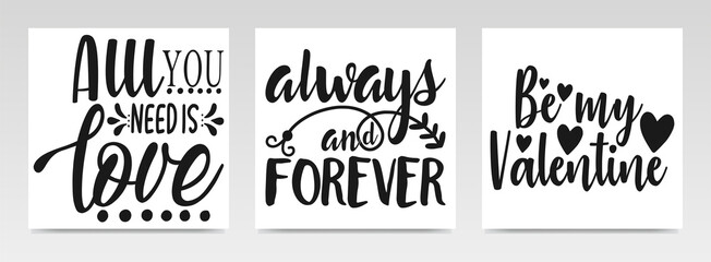 Valentine Quotes Letter Typography Set Illustration.