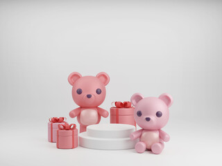 3D render of Valentine's Background with cute bear and sweet decoration.