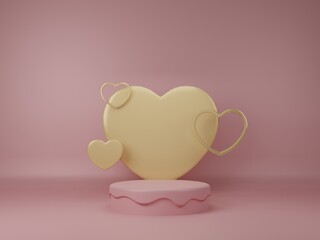 3D render of Valentine's day with heart on sweet background.