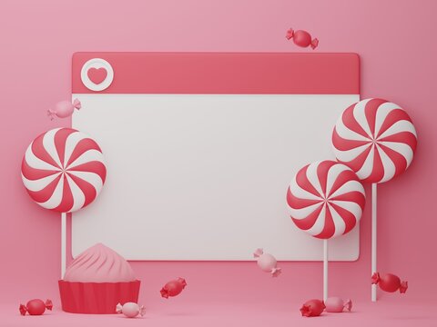 3D render product background with blank frame. Valentine banner.