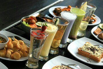 photos of various foods and drinks that are fresh and healthy 