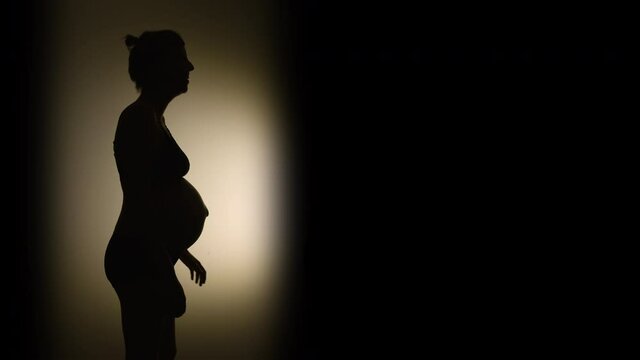 LEFTSIDE SILHOUETTE- Cute shot of a heavily pregnant woman laughing