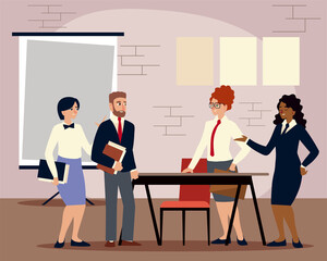 business people with documents and presentation board working