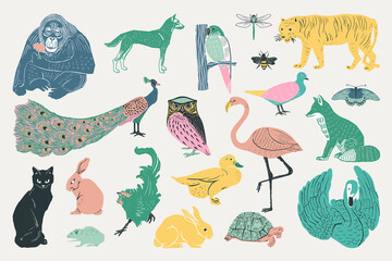 Vintage animals vector stencil pattern collection