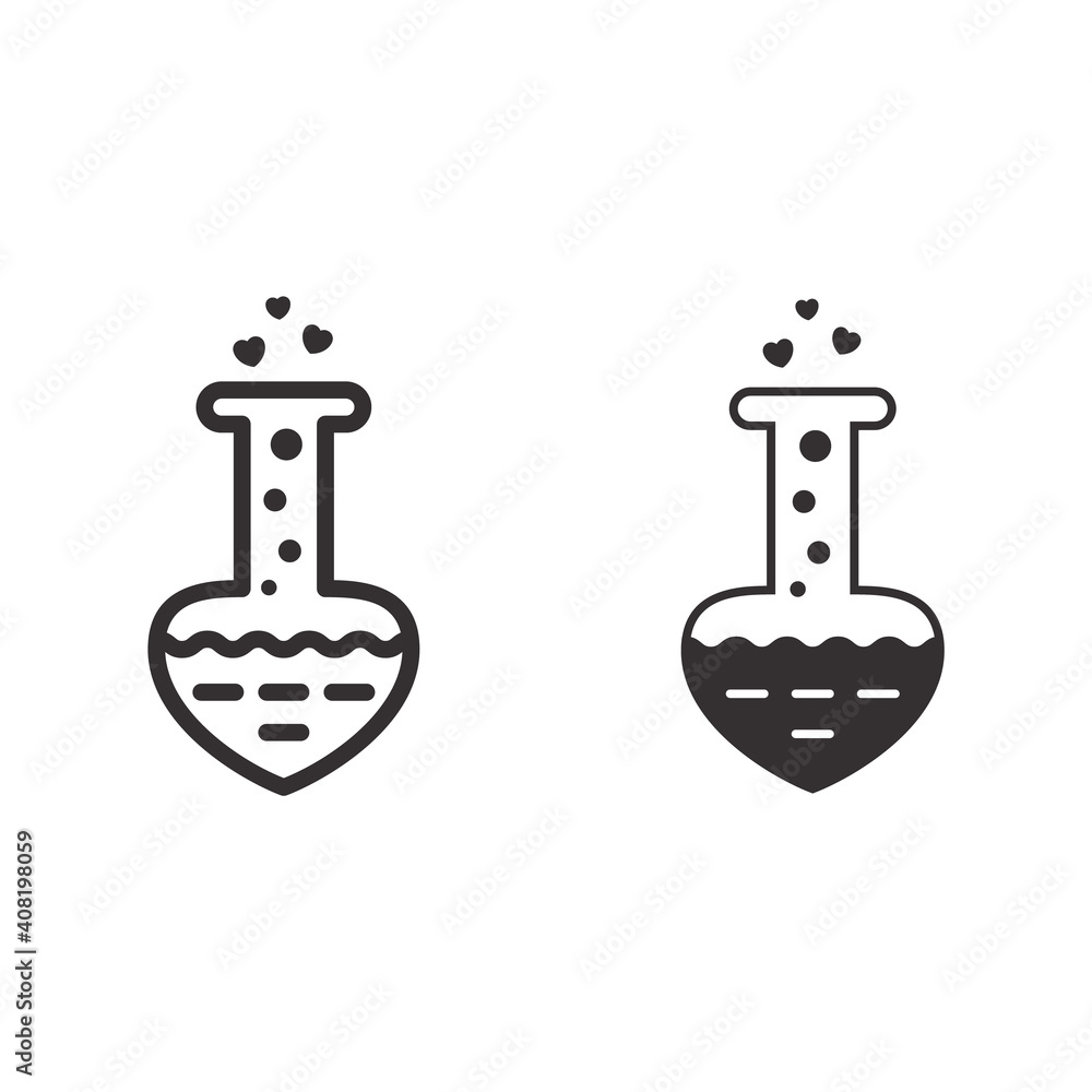 Poster flask with love drink line and solid icon, valentines day concept, love elixir sign on white backgro