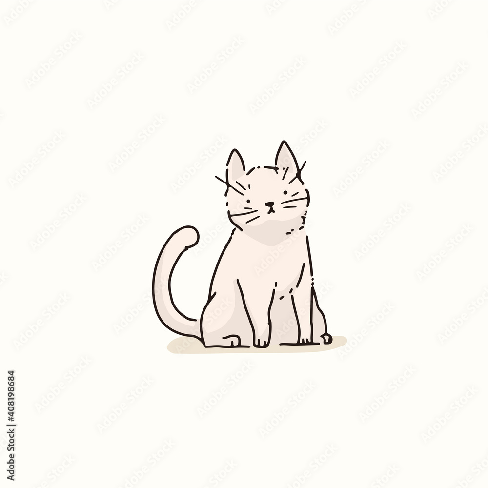 Poster white cat doodle element vector