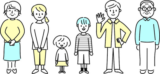 三世代家族横一列に並ぶ