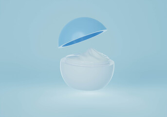 A mock up of realistic White blank cosmetic jar isolated on light blue background, 3d rendering , 3D illustration