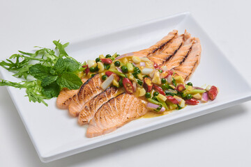 Salmon Spicy Salad with Spicy Sauce Fusion Food Menu