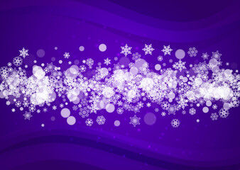 Winter border with ultra violet snowflakes. New Year frosty backdrop. Snow frame for flyer, gift card, party invite, retail offer and ad. Christmas trendy background. Holiday banner with winter border