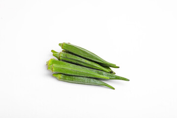 Fresh young okra isolated on white background