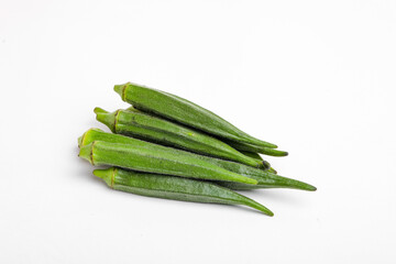 Fresh young okra isolated on white background