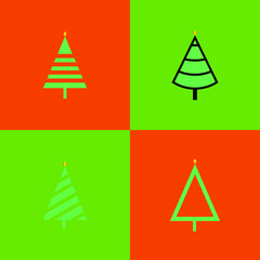 Fototapeta premium Four different Christmas trees on orange and dark green background.