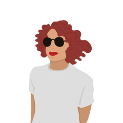 Female face. Bright avatar for a social network. Fashion woman Creative flat vector illustration. girl in sunglasses. Template for card, poster, banner, print for t-shirt