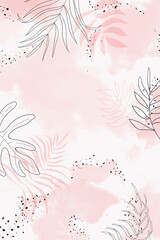 Pink leafy watercolor background vector