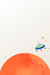 Colorful space watercolor doodle with an UFO on pastel background vector