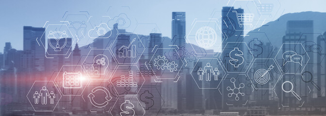 Modern City skyline Business finance success website header.