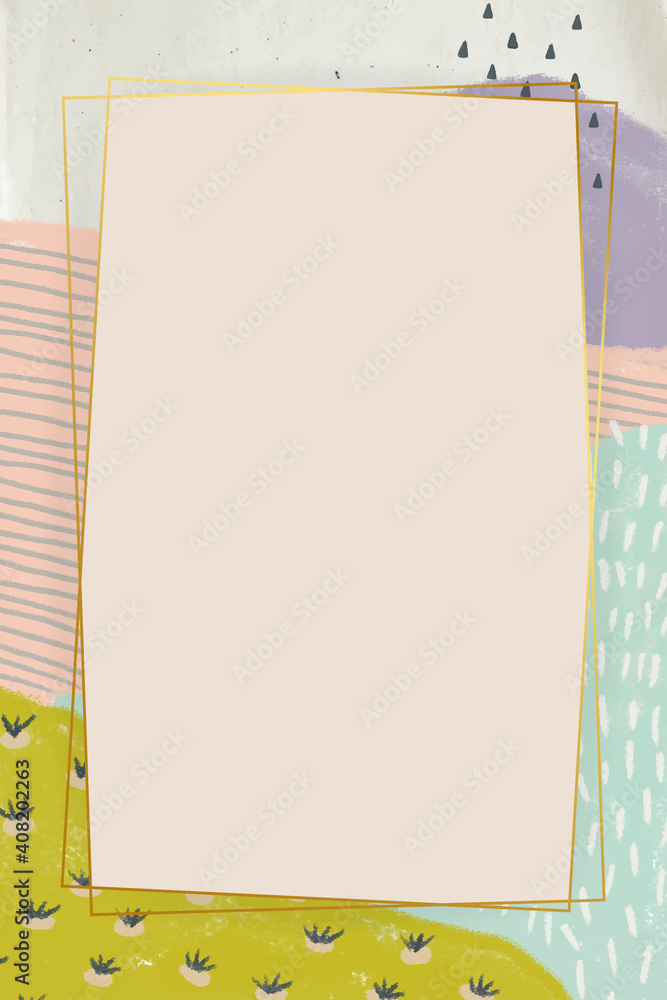 Poster rectangle golden frame on abstract landscape background vector
