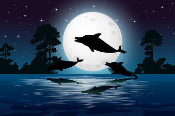 Dolphin in nature scene silhouette