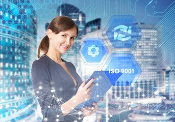Business, Technology, Internet and network concept. Young businessman working on a virtual screen...