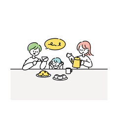 ご飯を食べる夫婦と赤ちゃん