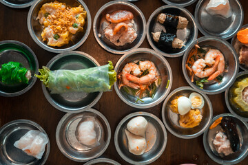 Dim sum Restaurant,Dim sum in small cups at a Chinese restaurant