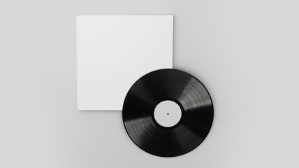 White Vinyl Record Mockup, Blank record album with disk 3d rendering isolated on light background