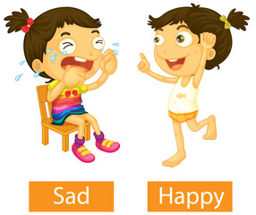 Opposite adjectives words with happy and sad