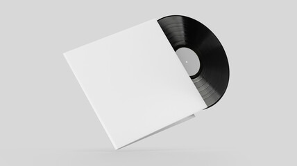 White Vinyl Record Mockup, Blank record album with disk 3d rendering isolated on light background