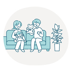 ソファーで赤ちゃんと遊ぶ夫婦