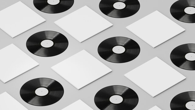 White Vinyl Record Mockup, Blank Record Album With Disk 3d Rendering Isolated On Light Background