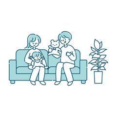 ソファーで赤ちゃんと遊ぶ夫婦