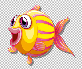 Cute fish with big eyes cartoon character on transparent background