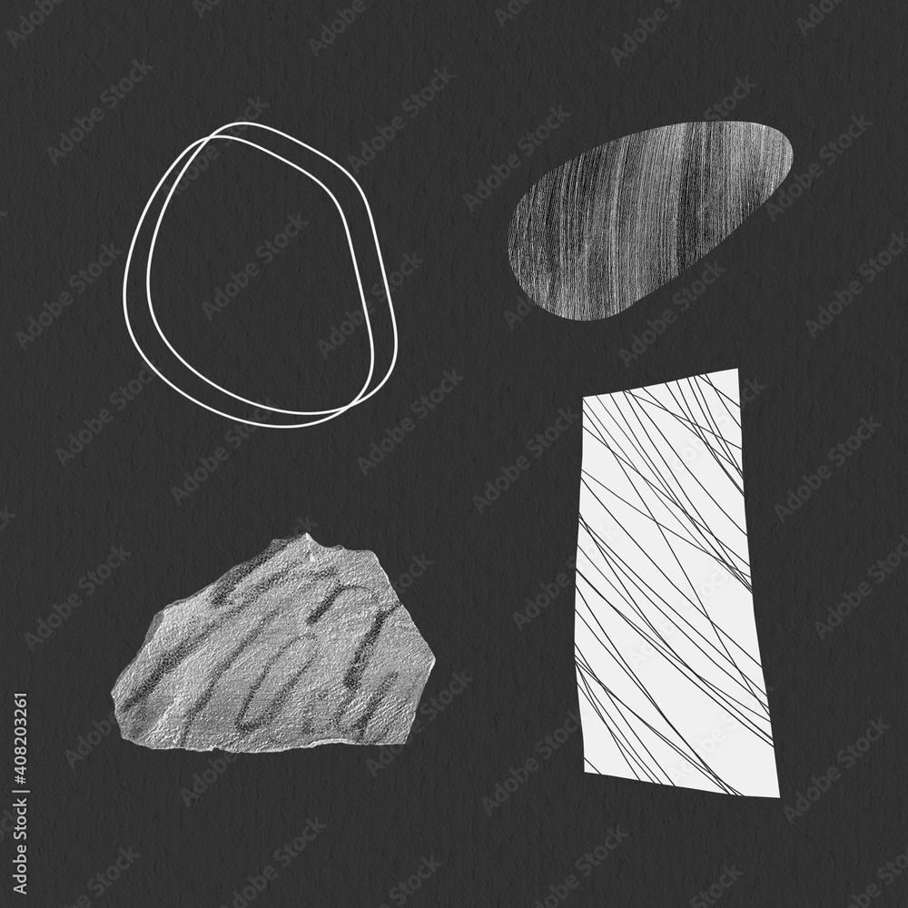 Poster scribble strokes and gray stone textures design element collection vector