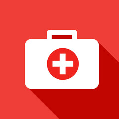 Medicine first aid with long shadow on red background.
