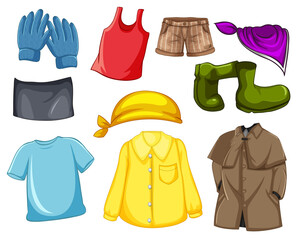 Set of fashion outfits and accessories on white background