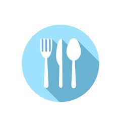 Fork knife and spoon circle icon on white background.
