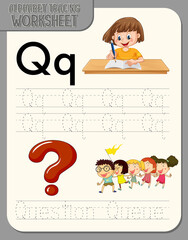 Alphabet tracing worksheet with letter Q and q