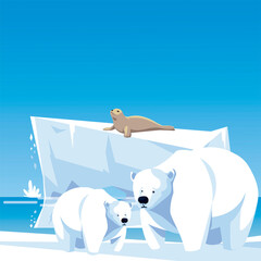 polar bears and seal iceberg north pole landscape