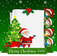 Blank paper with Merry Christmas 2020 font logo and kids wear mask