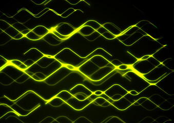 Futuristic abstract technology background with zig zag green neon lines. Vector laser design