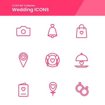 icon set of wedding bell love, ring, dinner, and many more. with line style vector. suitable use for web app and pattern design.