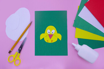 how to make a DIY Easter card from cardboard, step 5 , Step by step instruction. Making of handmade...