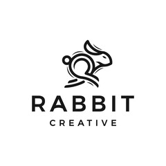 Running Rabbit Monoline outline line logo design