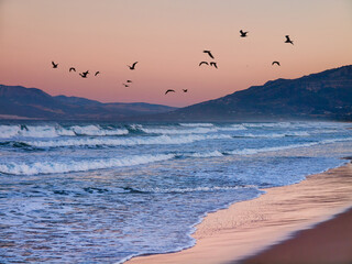 Dawn at the beach of Tarifa, Andalusia, Spain,