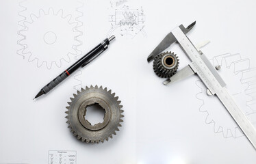 mechanical pencil and blueprint