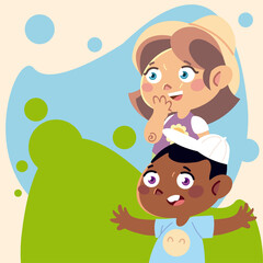 Obraz na płótnie Canvas cute girl and boy characters cartoon, children